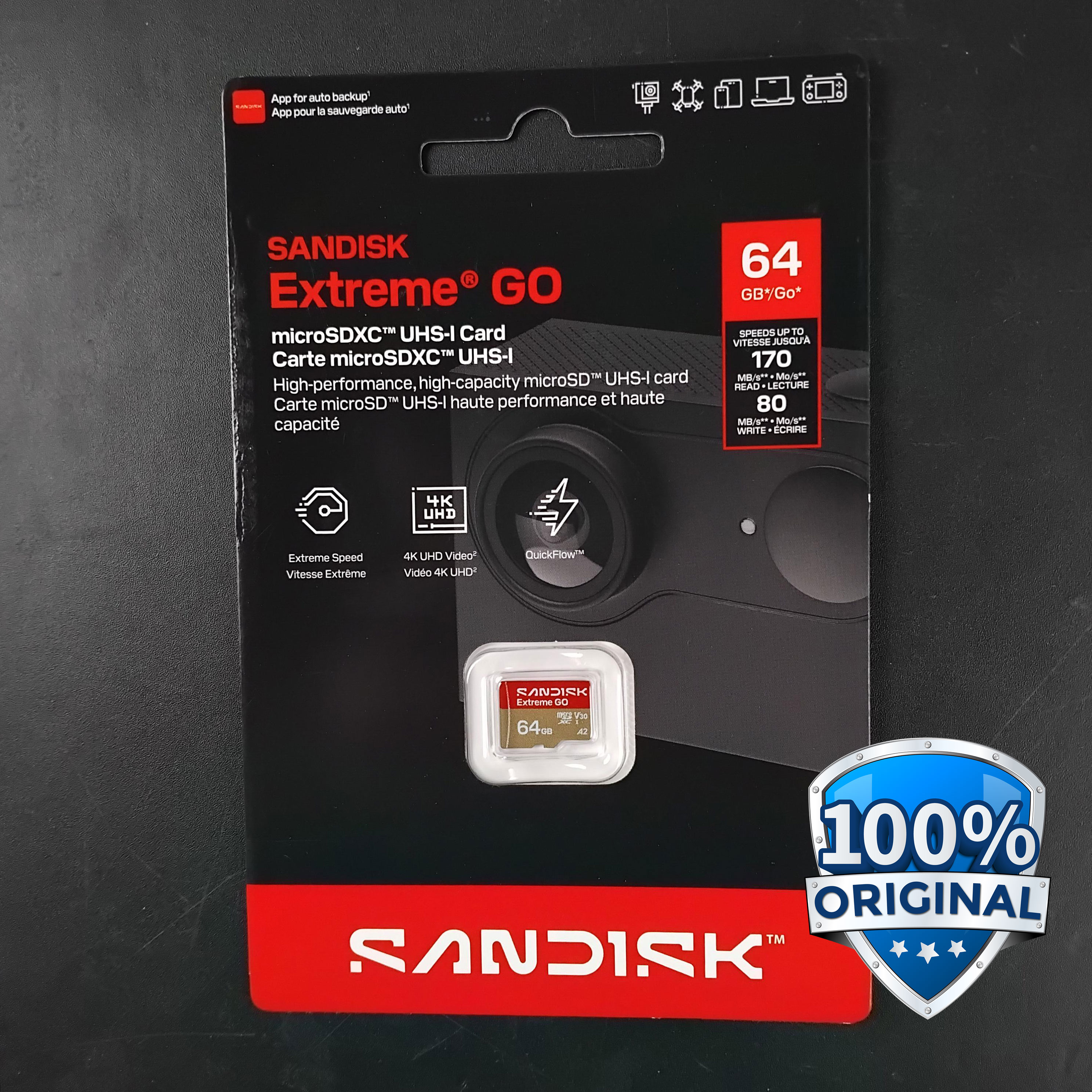 SanDisk Extreme GO microSDXC UHS-I A2 U3 V30 64GB - SDSQXGN Gambar produk SanDisk Extreme GO microSDXC UHS-I A2 U3 V30 64GB - SDSQXGN - Utama