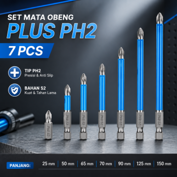 MORNYRAY Set Mata Obeng Plus Philips Drill Bits Magnetic PH2 7 PCS - MR7