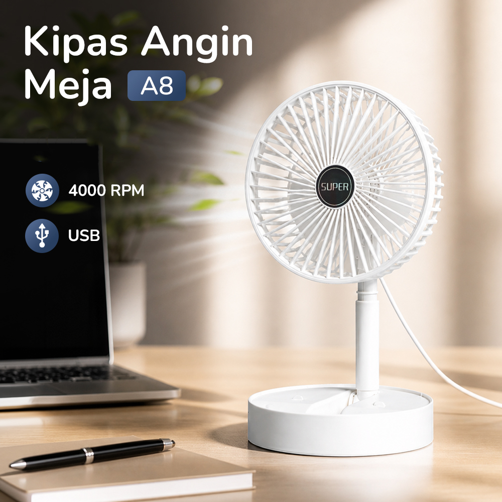 SUPER Kipas Angin Meja Portable Desk Fan USB 6.5 Inch 4.5W - A8 Gambar produk SUPER Kipas Angin Meja Portable Desk Fan USB 6.5 Inch 4.5W - A8 - Utama