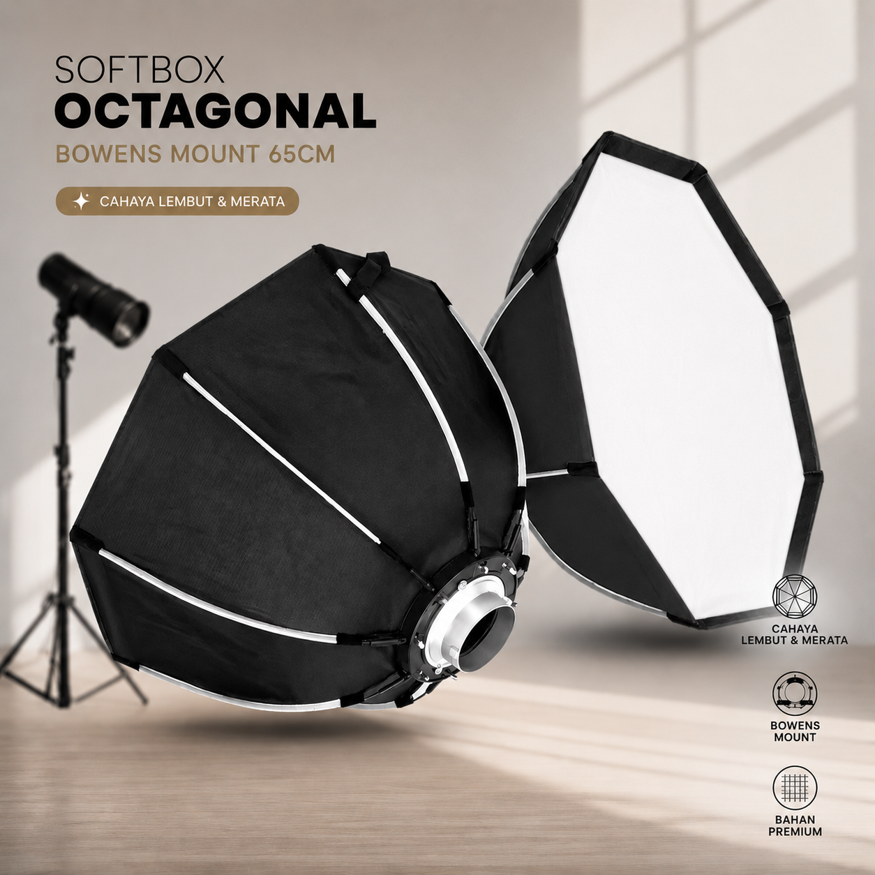 Softbox Octagonal Reflector Lighting Photography Bowens Mount 65cm - TR25 Gambar produk Softbox Octagonal Reflector Lighting Photography Bowens Mount 65cm - TR25 - Utama
