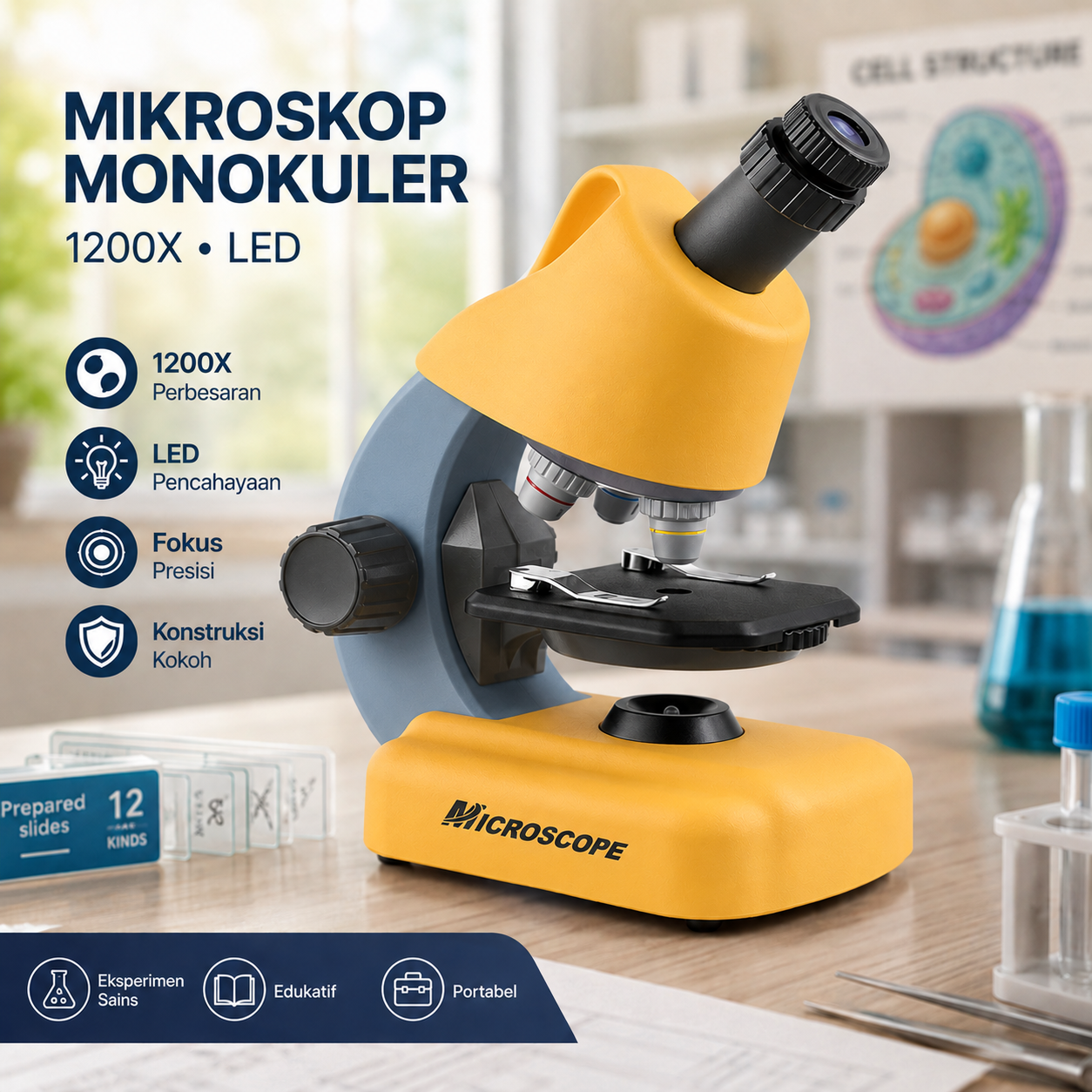 Eyebre Mikroskop Monokuler Pengamatan LED Science Microscope 100-1200x - 1113 Gambar produk Eyebre Mikroskop Monokuler Pengamatan LED Science Microscope 100-1200x - 1113 - Utama