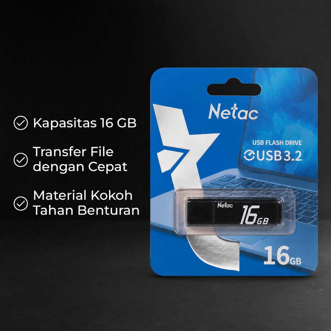 Netac Flashdisk USB 3.2 16GB - L351 Gambar produk Netac Flashdisk USB 3.2 16GB - L351 - 2