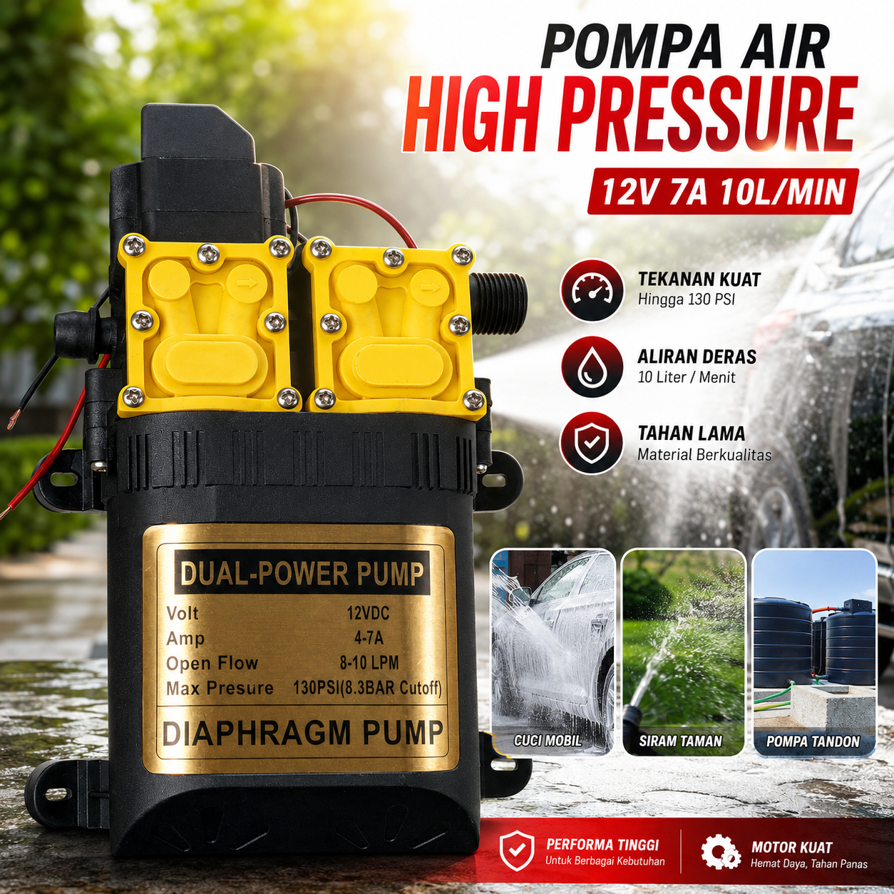 Shenzhou Pompa Air Elektrik High Pressure Water Pump 12V 7A 10L/Min - SL-DP16 Gambar produk Shenzhou Pompa Air Elektrik High Pressure Water Pump 12V 7A 10L/Min - SL-DP16 - Utama
