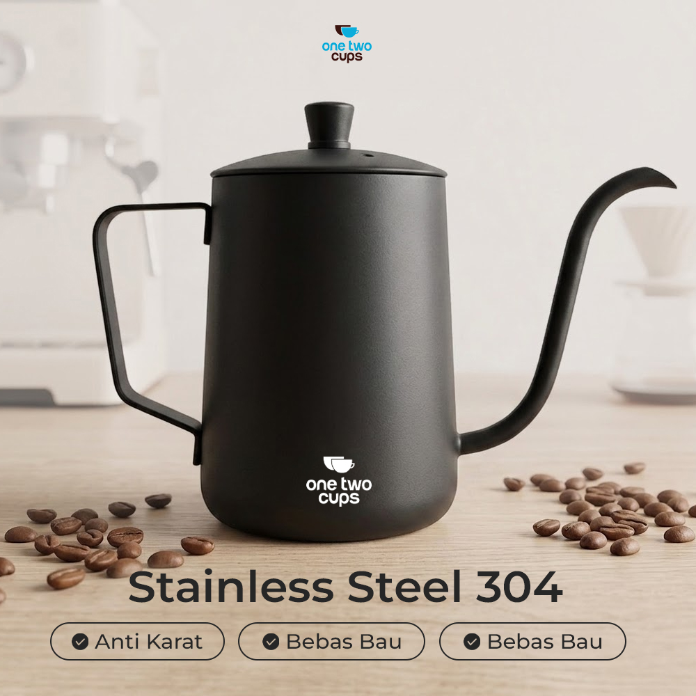 One Two Cups Teko Kopi Leher Angsa Gooseneck Pour Over Drip Kettle 600ml - HS-52 Gambar produk One Two Cups Teko Kopi Leher Angsa Gooseneck Pour Over Drip Kettle 600ml - HS-52 - 2