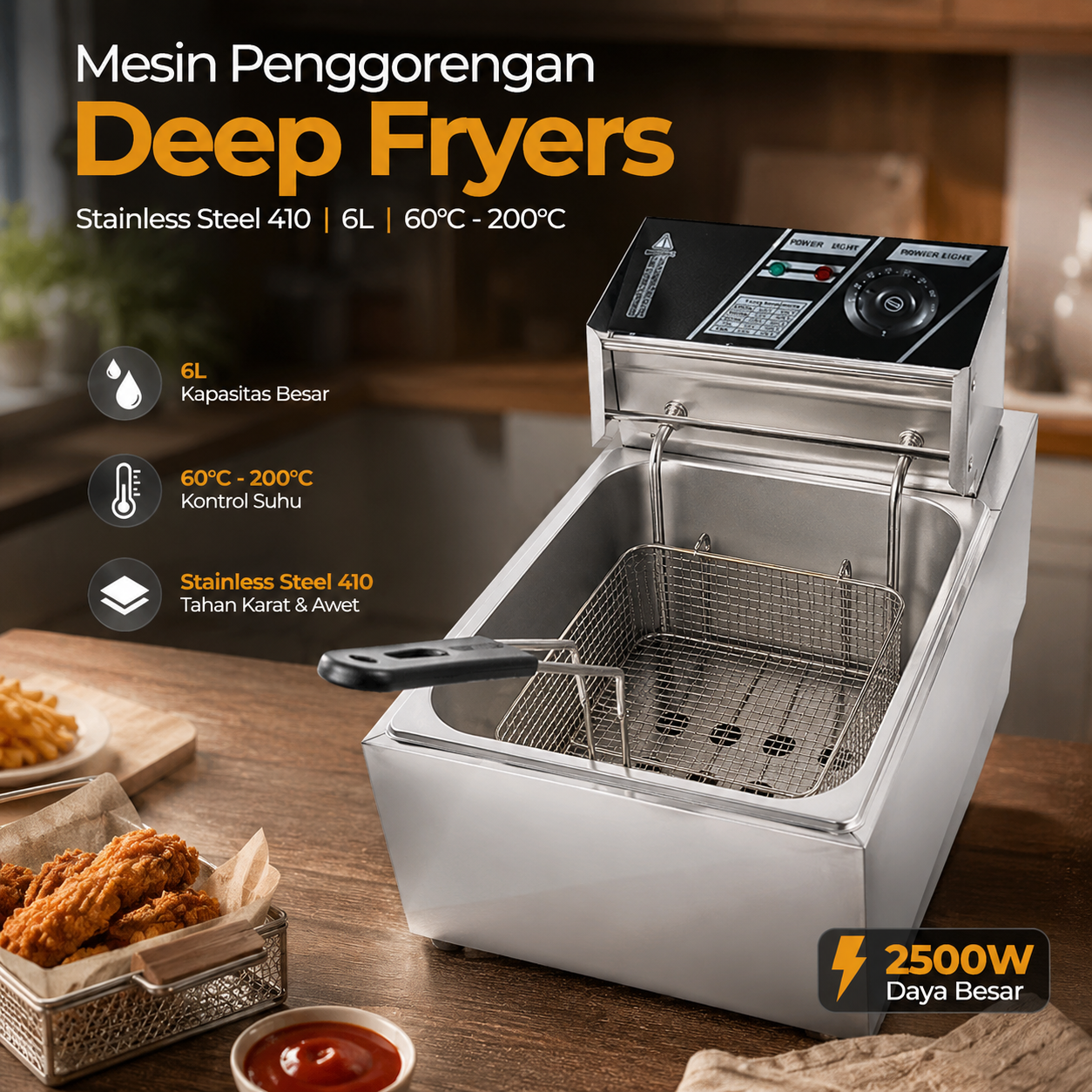 Gambar produk Tangwu Mesin Penggorengan Electric Deep Fryers EU 2500W 6L - EH-81 - Utama