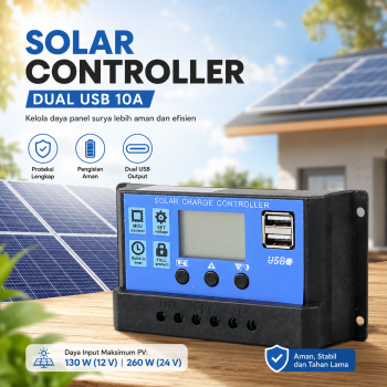 SolaBright Solar Charger Controller Regulator LCD Dual USB 10A 12V 24V - W88-A