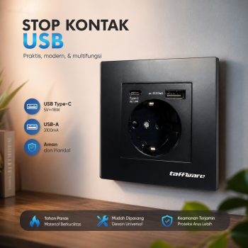 Taffware Stop Kontak Dinding 1 Socket 1 USB A 1 USB C 250V - HB16