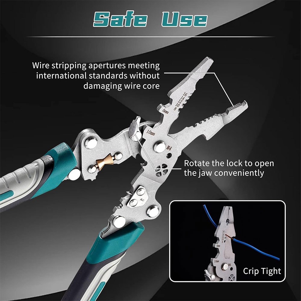 Pi Tang Lipat 18in1 Multifungsi Kupas Kabel Wire Stripper Cutter - TK0800 Gambar produk Pi Tang Lipat 18in1 Multifungsi Kupas Kabel Wire Stripper Cutter - TK0800 - 3