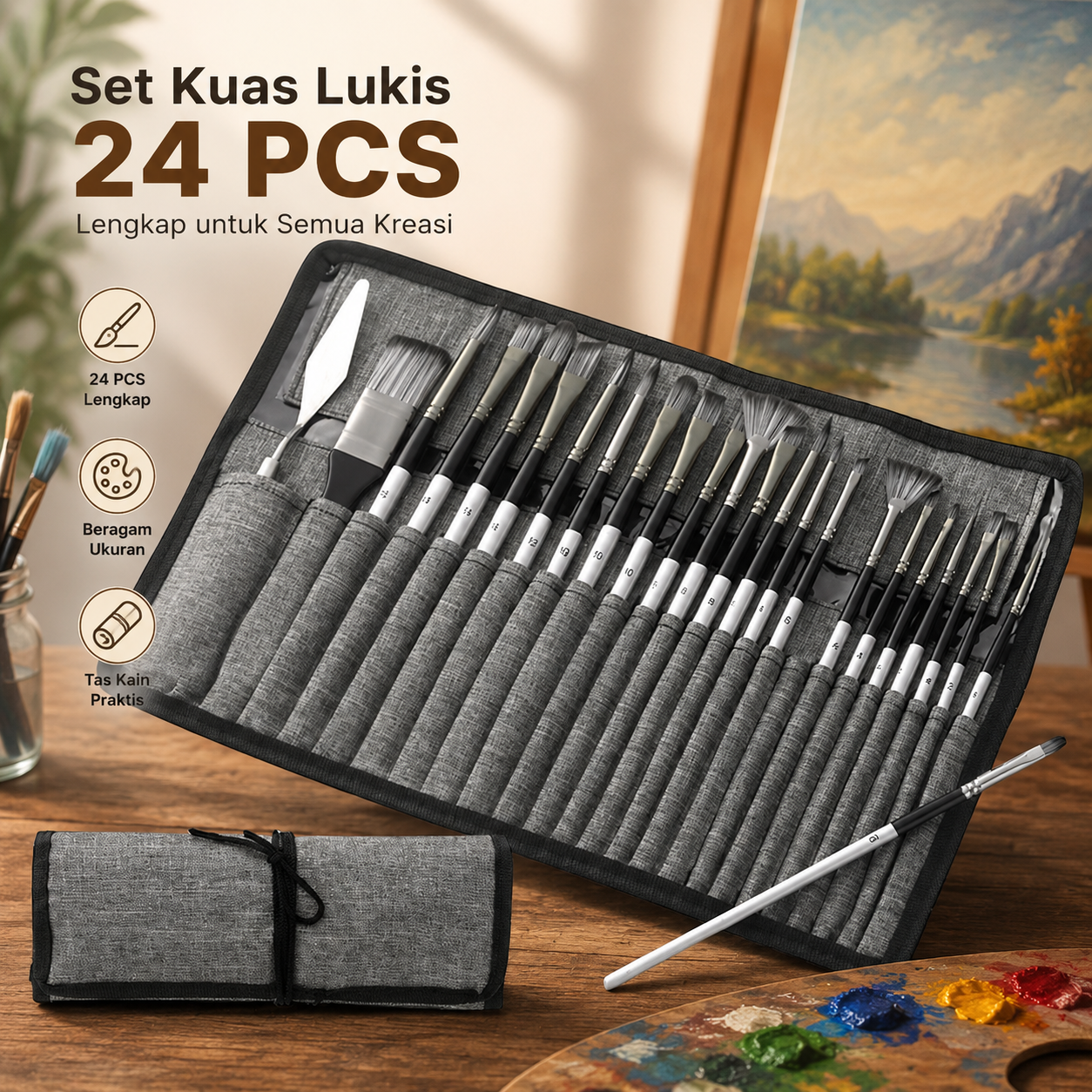 WESEEKART Set Kuas Lukis Cat Air Minyak Nylon Paint Brush 24 PCS - MSA-214 Gambar produk WESEEKART Set Kuas Lukis Cat Air Minyak Nylon Paint Brush 24 PCS - MSA-214 - Utama