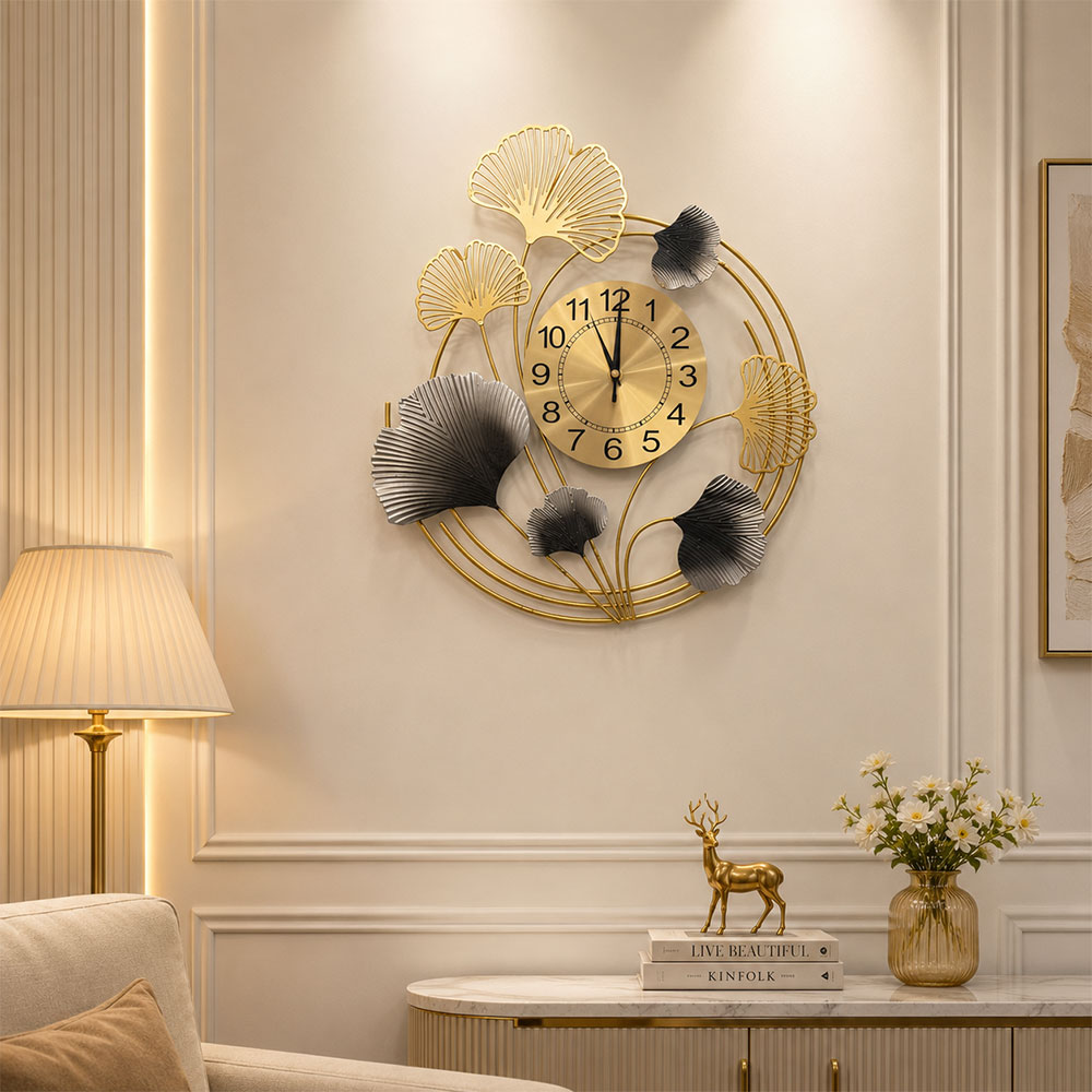 TaffHOME Jam Dinding Besi Elegan Ginkgo Leaf Quartz Movement 44cm - 25009 Gambar produk TaffHOME Jam Dinding Besi Elegan Ginkgo Leaf Quartz Movement 44cm - 25009 - 4