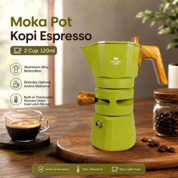 One Two Cups Moka Pot Kopi Espresso Thermostat Double Valve 2Cup 120ml - L35T