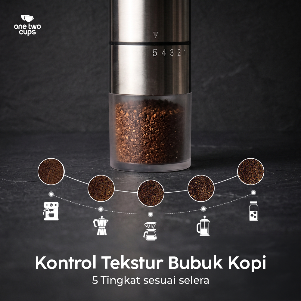 One Two Cups Penggiling Kopi Manual Coffee Grinder Adjustable Portable - D-11 Gambar produk One Two Cups Penggiling Kopi Manual Coffee Grinder Adjustable Portable - D-11 - 2