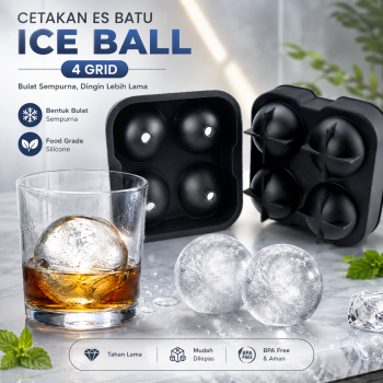 TaffHOME Cetakan Es Batu Silikon Food Grade Bulat Ice Ball Mold 4 Grid - TW-159