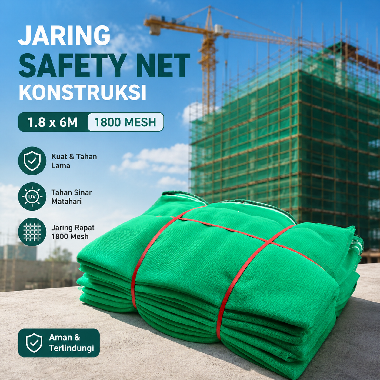 TEME Jaring Pengaman Bangunan Safety Net Construction 1.8x6M 1800 Mesh - TM-22 Gambar produk TEME Jaring Pengaman Bangunan Safety Net Construction 1.8x6M 1800 Mesh - TM-22 - Utama