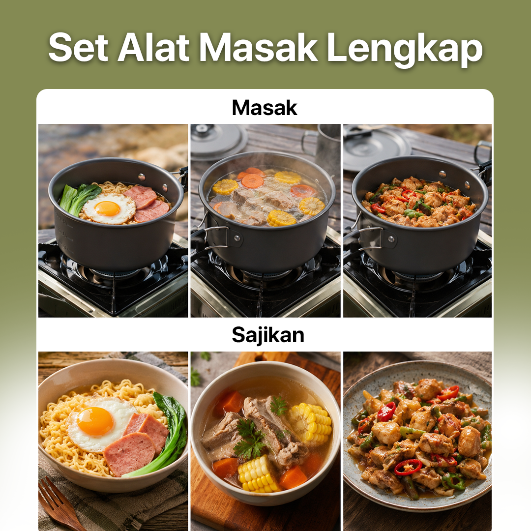 Set Panci Alat Masak Outdoor Camping Nesting Cooking Aluminium 7in1 - WH-200 Gambar produk Set Panci Alat Masak Outdoor Camping Nesting Cooking Aluminium 7in1 - WH-200 - 2
