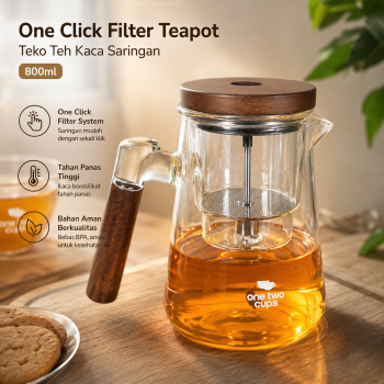 One Two Cups Teko Teh Kaca Saringan Tahan Panas One Click Filter 800ml - ML-8