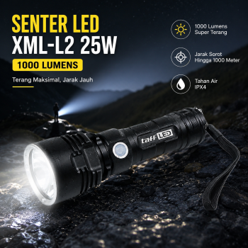 Gambar produk TaffLED Senter LED XML-L2 USB Rechargeable Long Range 25W 1000 Lumens Without Battery - XML-L2