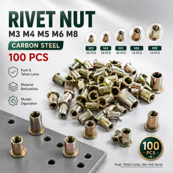 Taffware Rivet Nut Mur M3 M4 M5 M6 M8 Carbon Steel 100 PCS - JR10