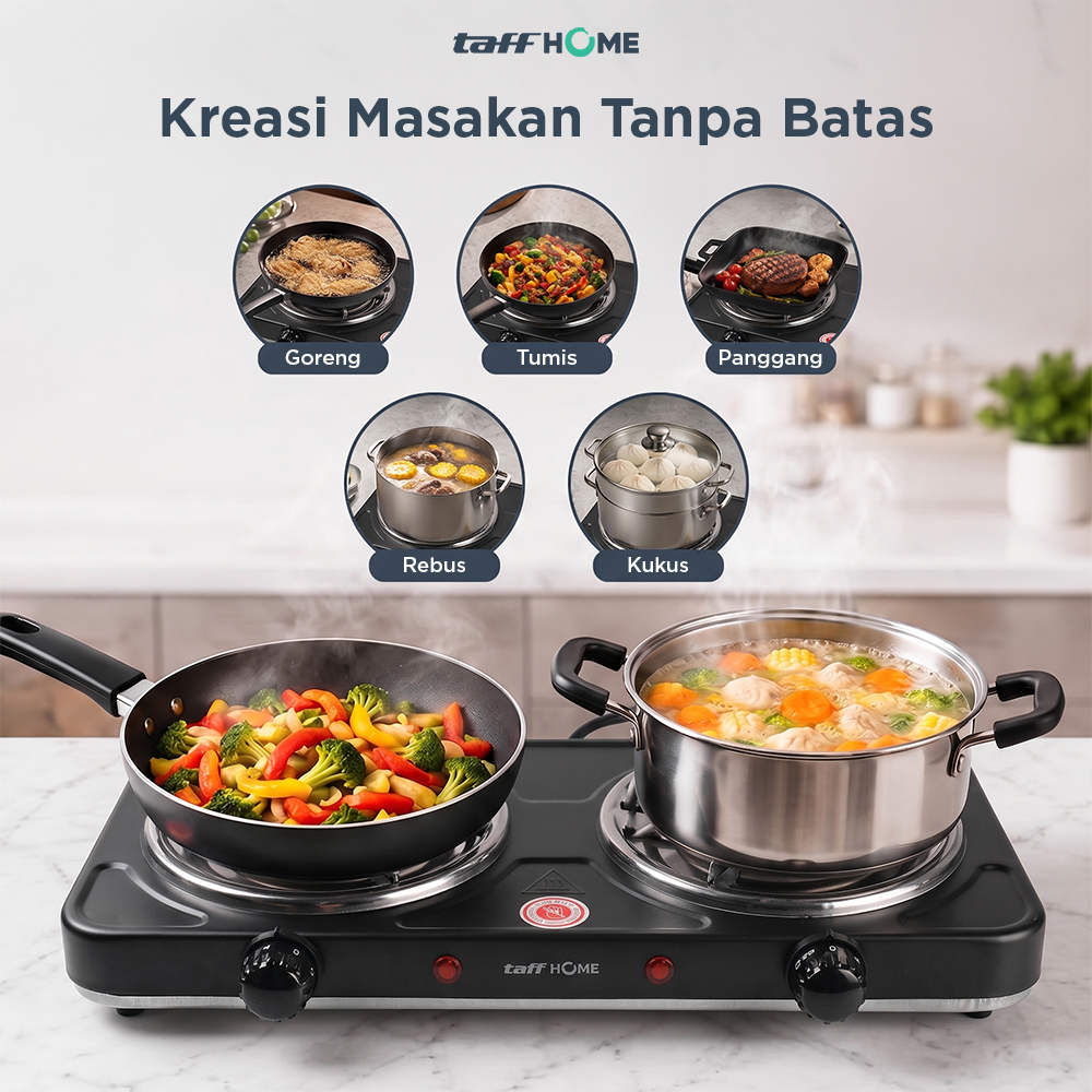 Gambar produk TaffHOME Kompor Listrik 2 Tungku Portable 5 Gear Coil Hot Plate 2000W - C2-2000-20 - 5