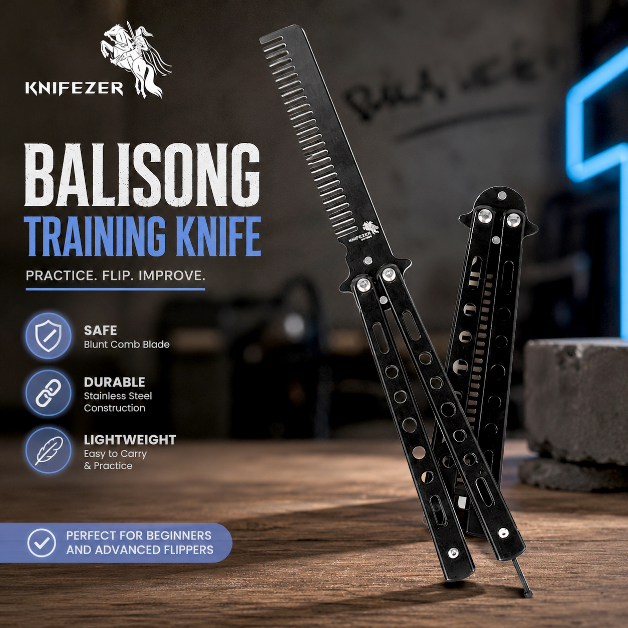 Gambar produk KNIFEZER Pisau Sisir Besi Butterfly Balisong Training Knife CS GO - LF-9898 - Utama