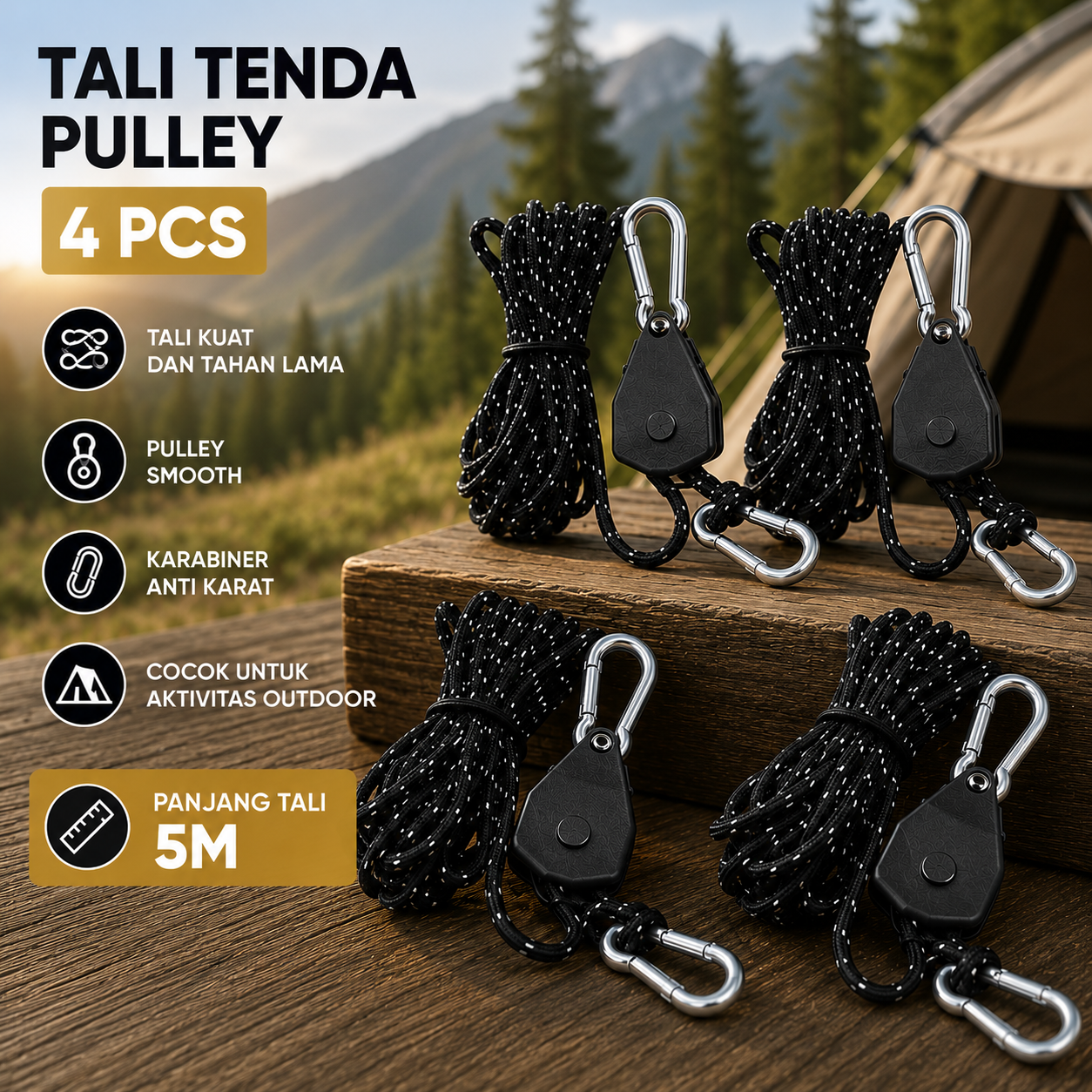 JOFU Tali Tenda Paracord Rope Tent 1/8 Inch Lifting Pulley 4 PCS 5M - SH200 Gambar produk JOFU Tali Tenda Paracord Rope Tent 1/8 Inch Lifting Pulley 4 PCS 5M - SH200 - Utama