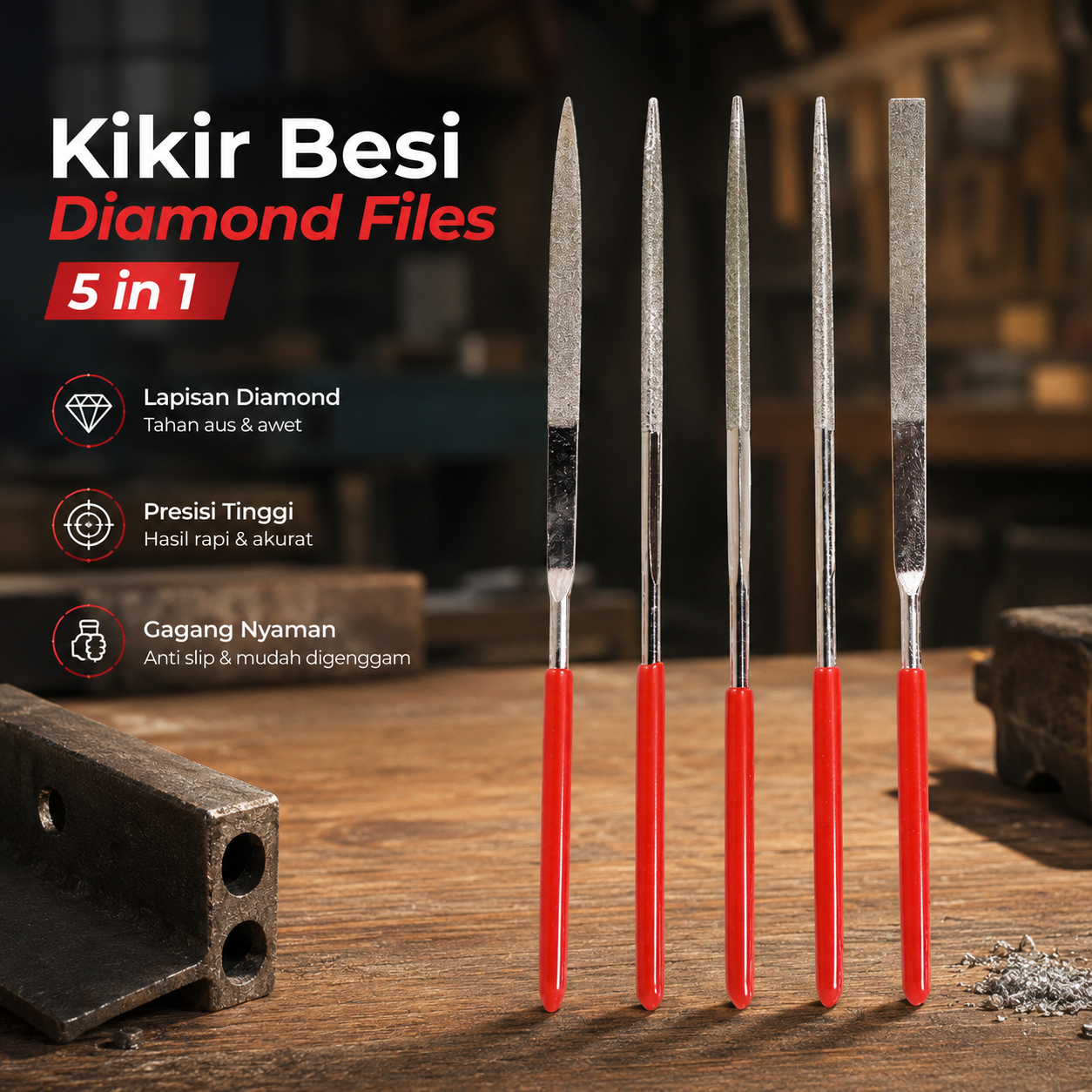 JKMI Kikir Besi Pahat Diamond Needle Files Carving 5 in 1 - JM-FL1-1 Gambar produk JKMI Kikir Besi Pahat Diamond Needle Files Carving 5 in 1 - JM-FL1-1 - Utama