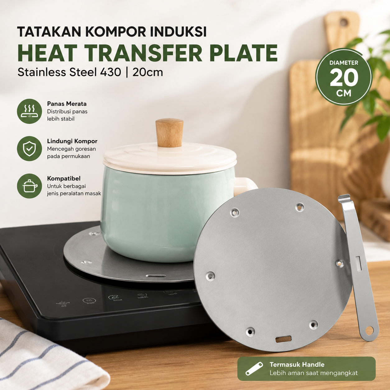 JZ Tatakan Kompor Induksi Heat Transfer Plate Stainless Steel 430 20cm - J-20 Gambar produk JZ Tatakan Kompor Induksi Heat Transfer Plate Stainless Steel 430 20cm - J-20 - Utama