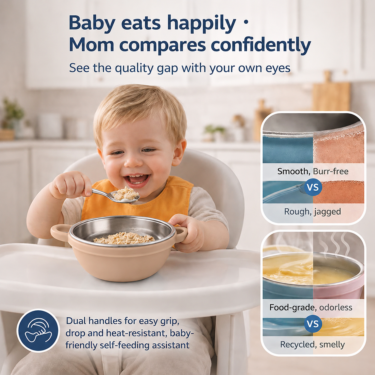 Yamobi Mangkok Bayi Mpasi Bowl Suction Cup Stainless Steel Silikon with Lid - SGEE5 Gambar produk Yamobi Mangkok Bayi Mpasi Bowl Suction Cup Stainless Steel Silikon with Lid - SGEE5 - 5