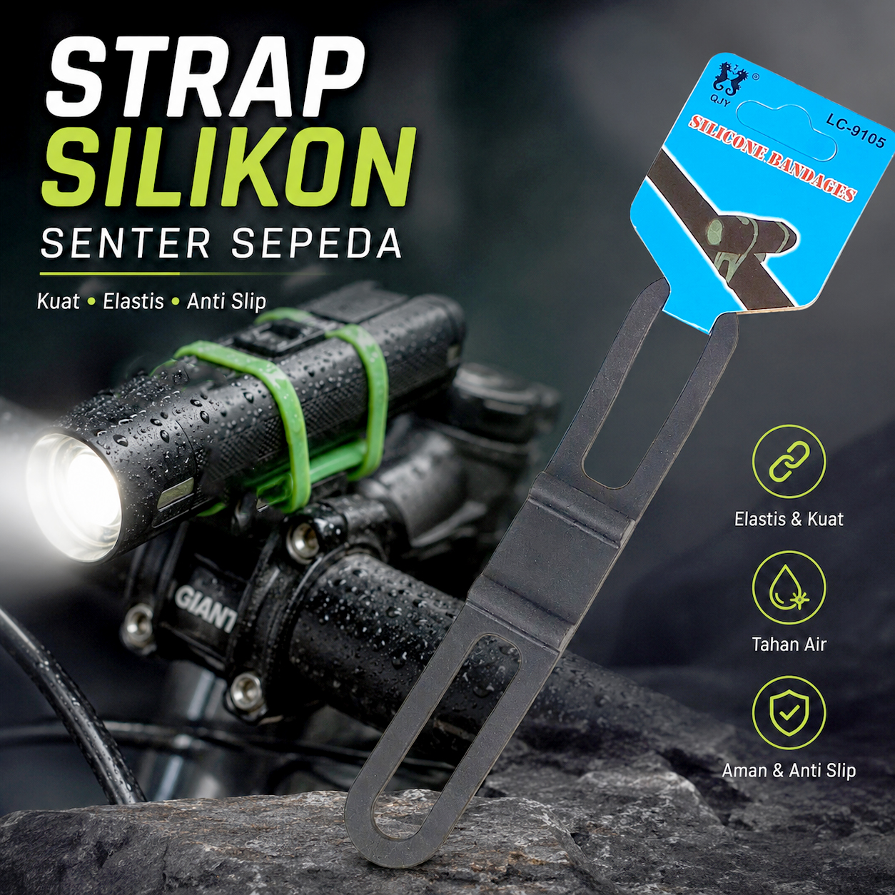 Gambar produk QIYI Strap Silikon Holder Senter Sepeda Universal Fleksibel Bike Mount - LC-9105 - Utama