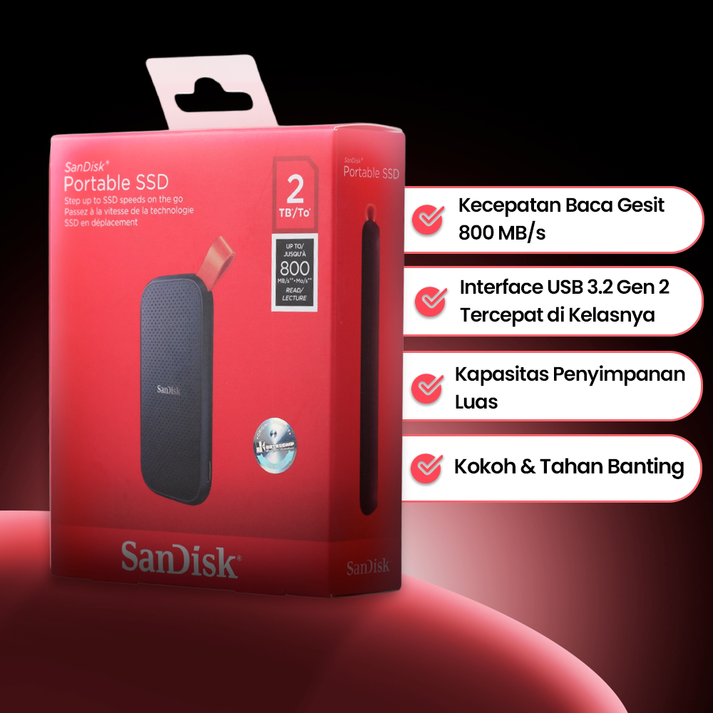 SanDisk Portable SSD 800MB/s USB 3.2 Gen 2 2TB - SDSSDE30-G26 Gambar produk SanDisk Portable SSD 800MB/s USB 3.2 Gen 2 2TB - SDSSDE30-G26 - 1