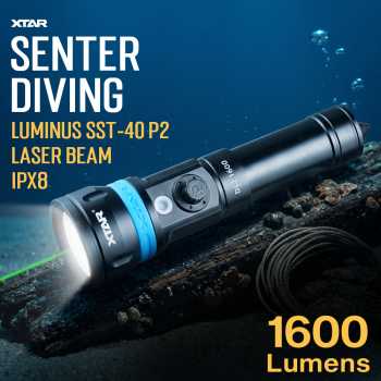 XTAR Senter Selam Diving SST-40 P2 2in1 Laser Beam 1600 Lumens - DL2 Kit