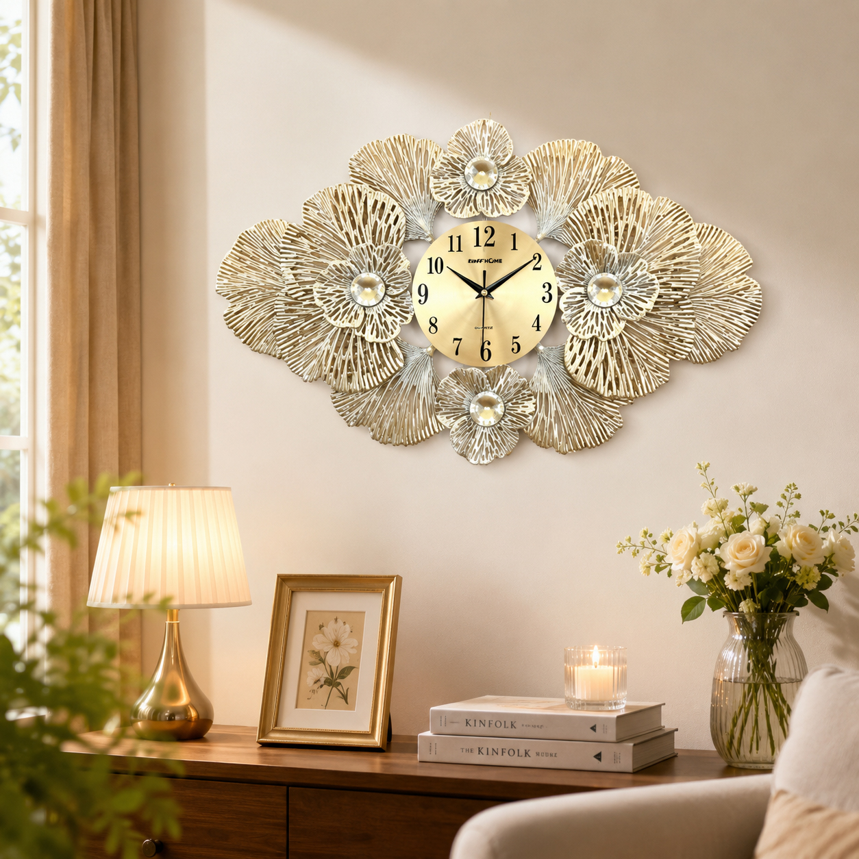 TaffHOME Jam Dinding Besi Flower Luxury Quartz Movement 59.5cm - 26006 Gambar produk TaffHOME Jam Dinding Besi Flower Luxury Quartz Movement 59.5cm - 26006 - 1