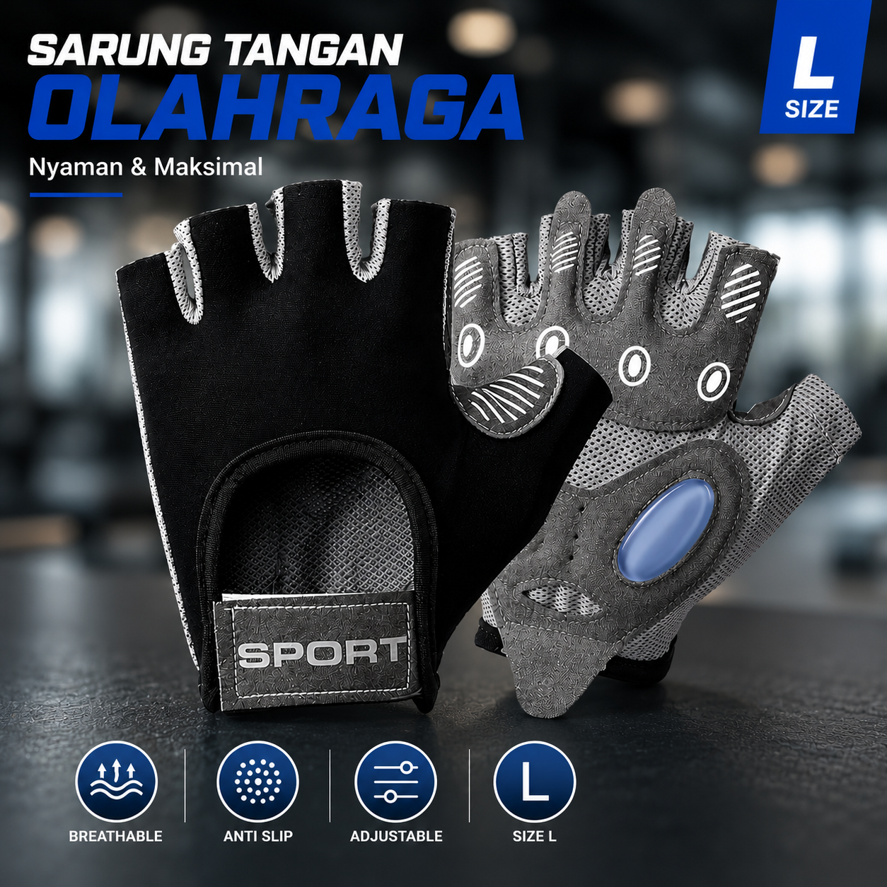 OZARE Sarung Tangan Olahraga Gym Half Finger Gloves Breathable L - TS-25 Gambar produk OZARE Sarung Tangan Olahraga Gym Half Finger Gloves Breathable L - TS-25 - Utama