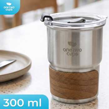 One Two Cups Gelas Tumbler Kopi Cup Lid Wood Cover Stainless 300ml - BC140