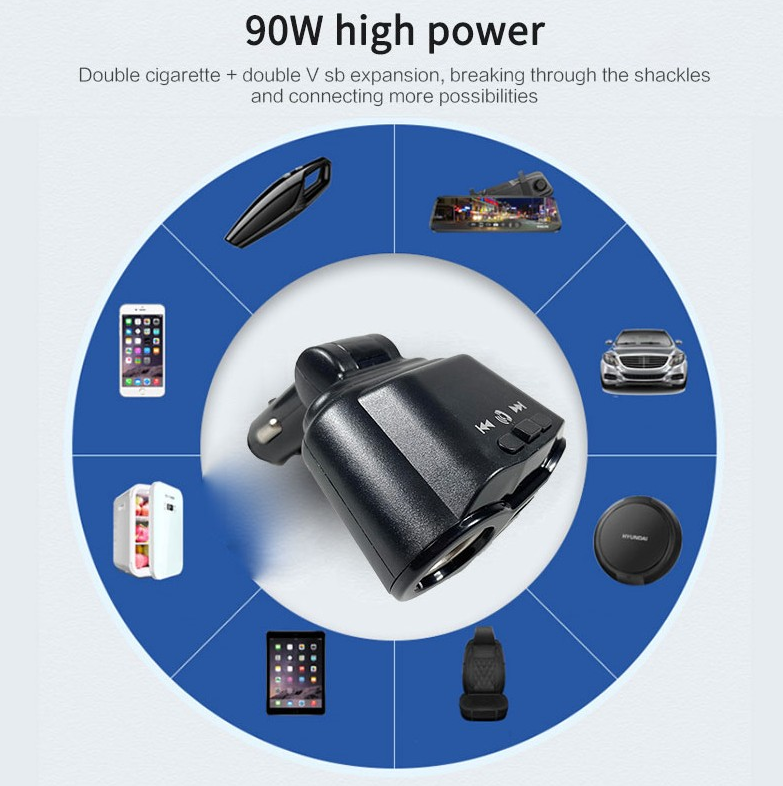 Gambar produk OTOHEROES Car Charger Bluetooth LED Dual USB Cigarette Port 5A 90W - A9 - 6