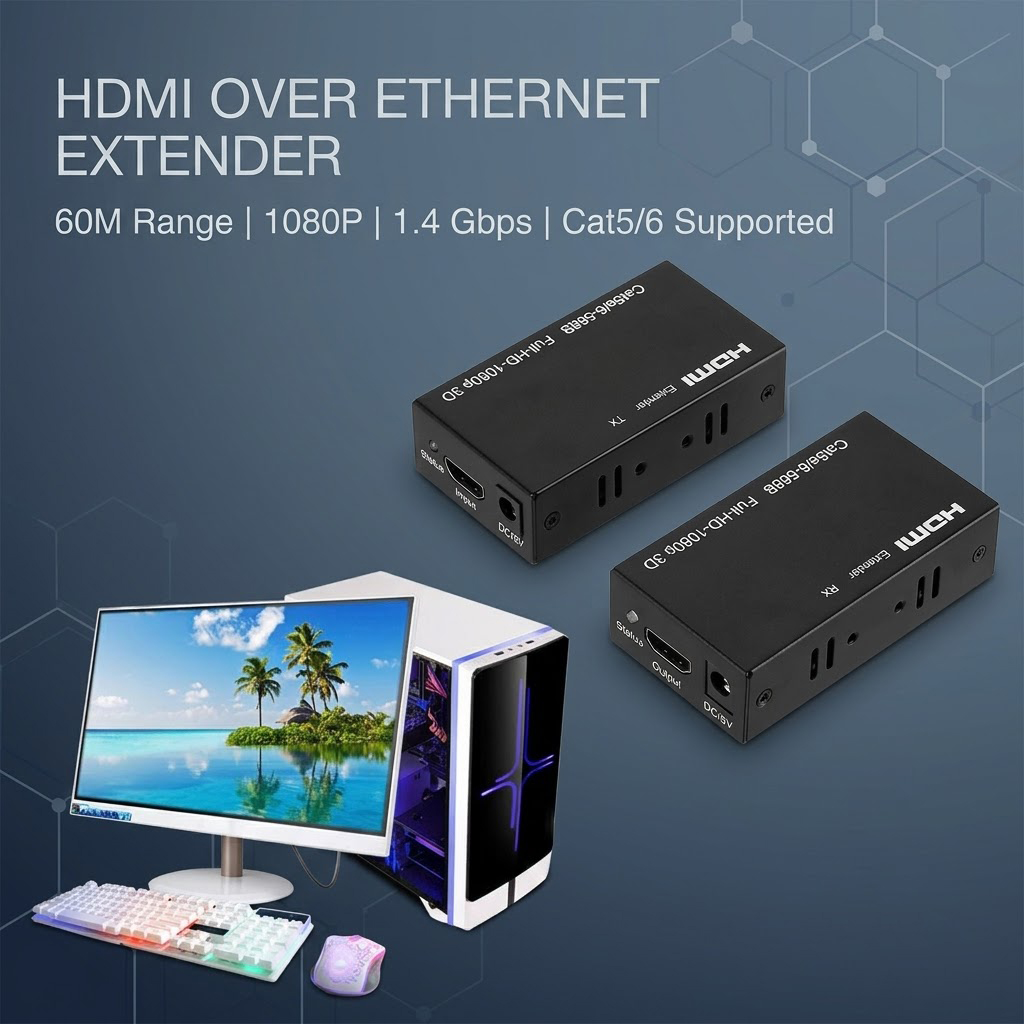 Gambar produk Amkle HDMI Over Ethernet Extender Cat5/6 1080P 60M - AM40 - Utama