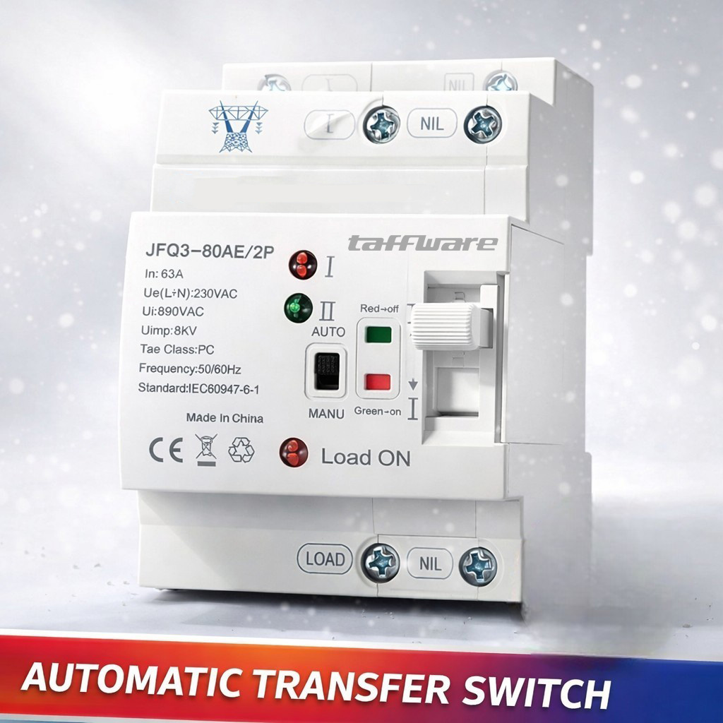 Gambar produk Taffware DIN Rail Power Supply Automatic Control Transfer Switch 63A 2P - JFQ3-80AE - 1