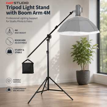 TaffSTUDIO Tripod Light Stand Studio Photography with Boom Arm 4M - 400F