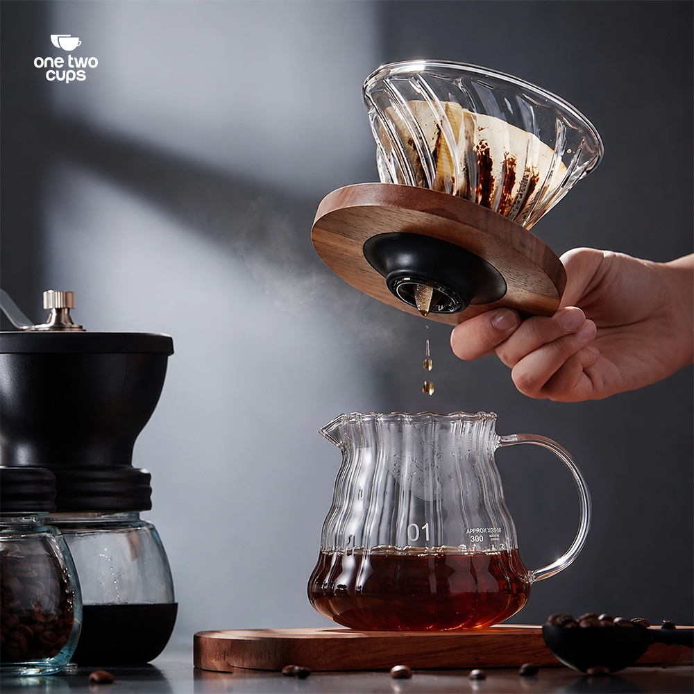 One Two Cups Teko Kopi Coffee Server V60 Drip Pour Over Kaca 360ml - XGS-36/60 Gambar produk One Two Cups Teko Kopi Coffee Server V60 Drip Pour Over Kaca 360ml - XGS-36/60 - 5