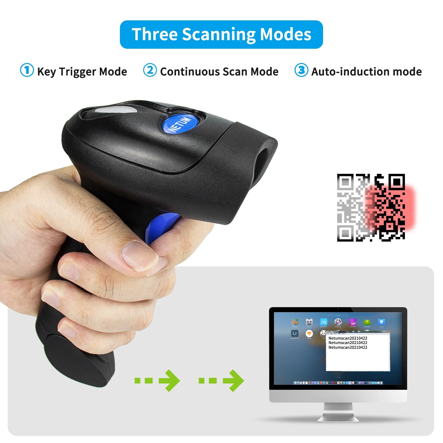 KEFFAR Barcode Scanner 2in1 Bluetooth USB Scanning Gun 1D 2D - L8BL Gambar produk KEFFAR Barcode Scanner 2in1 Bluetooth USB Scanning Gun 1D 2D - L8BL - 1
