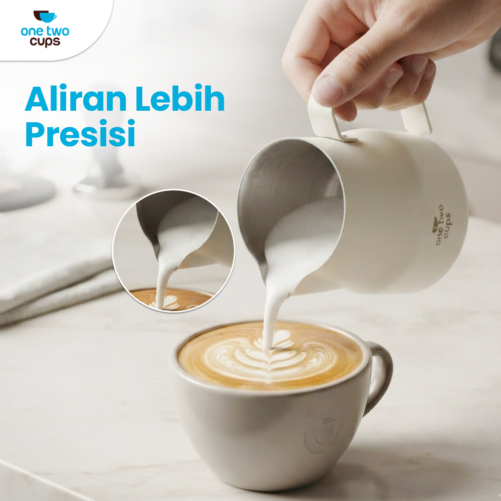 One Two Cups Milk Jug Pitcher Susu Latte Art Espresso Stainless Steel 350ml - AA050 Gambar produk One Two Cups Milk Jug Pitcher Susu Latte Art Espresso Stainless Steel 350ml - AA050 - 1