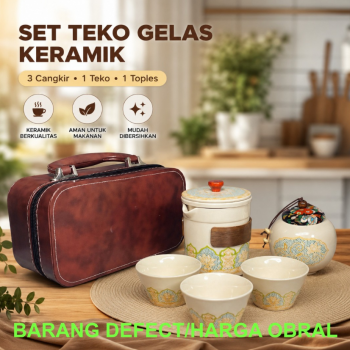 One Two Cups Set Teko Gelas Keramik Kopi Teh 3 Cangkir 1 Teko Toples - S520 (OBRAL/DEFECT)