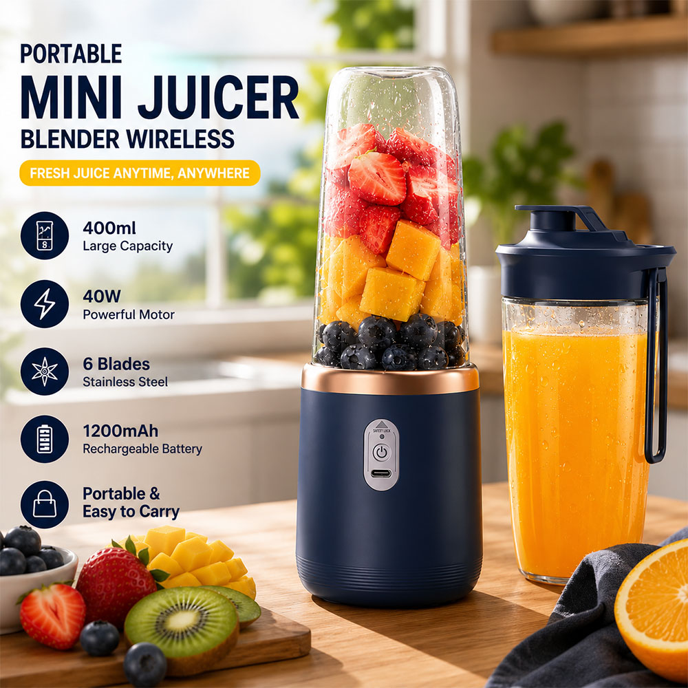 KAL Blender Portable Mini Juicer Buah 6 Pisau 40W 1200mAh 400ml - YE-07 Gambar produk KAL Blender Portable Mini Juicer Buah 6 Pisau 40W 1200mAh 400ml - YE-07 - Utama