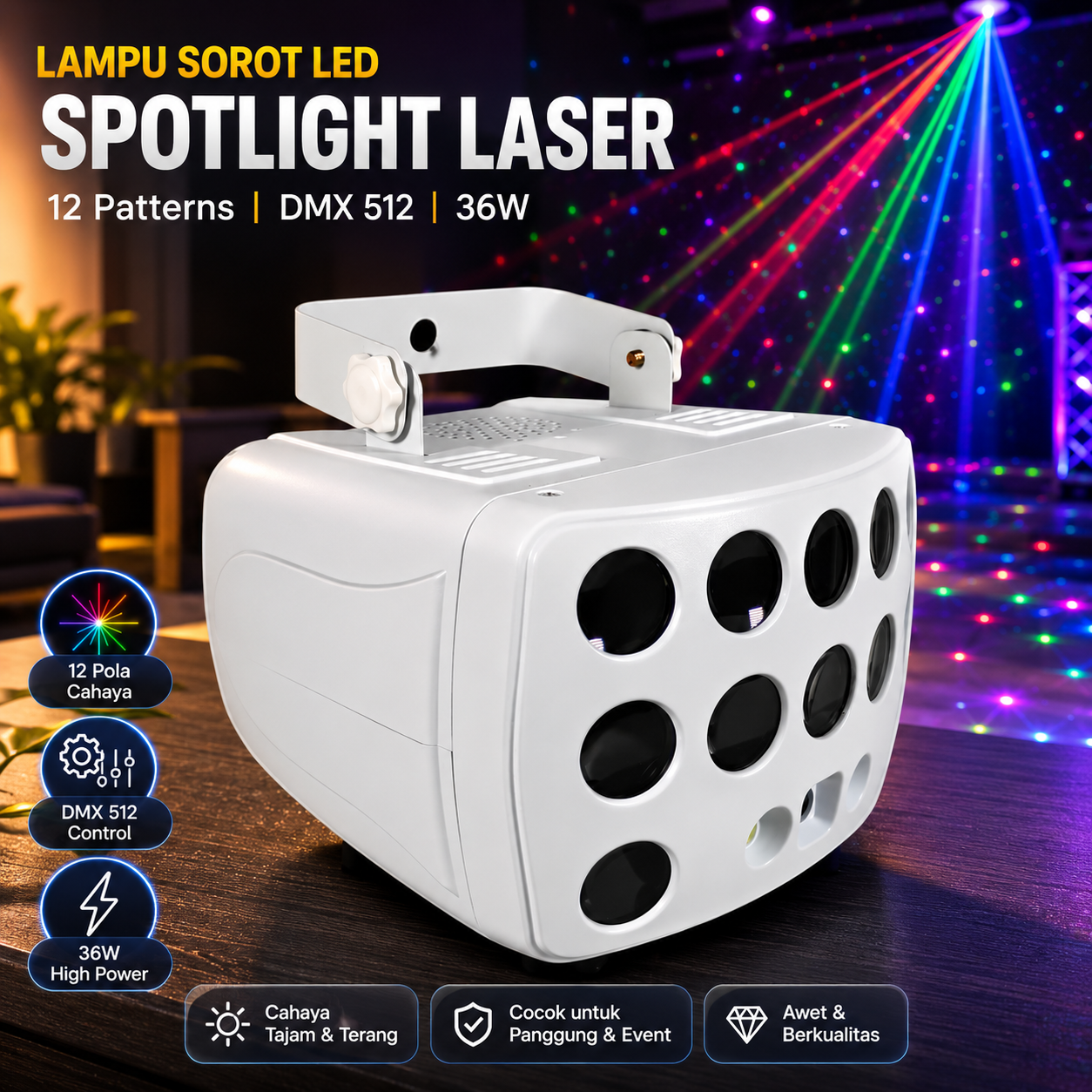 ALiEN Lampu Sorot LED Spotlight Laser 12 Patterns DMX 512 36W - AL90 Gambar produk ALiEN Lampu Sorot LED Spotlight Laser 12 Patterns DMX 512 36W - AL90 - Utama