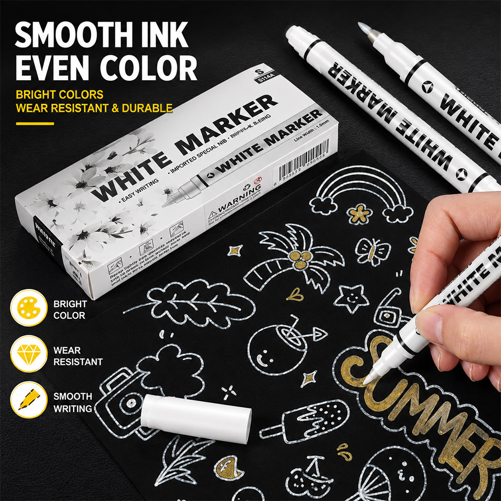 Cane Spidol Permanen White Maker Oil Based Waterproof 1mm 10 PCS - 1160 Gambar produk Cane Spidol Permanen White Maker Oil Based Waterproof 1mm 10 PCS - 1160 - 2