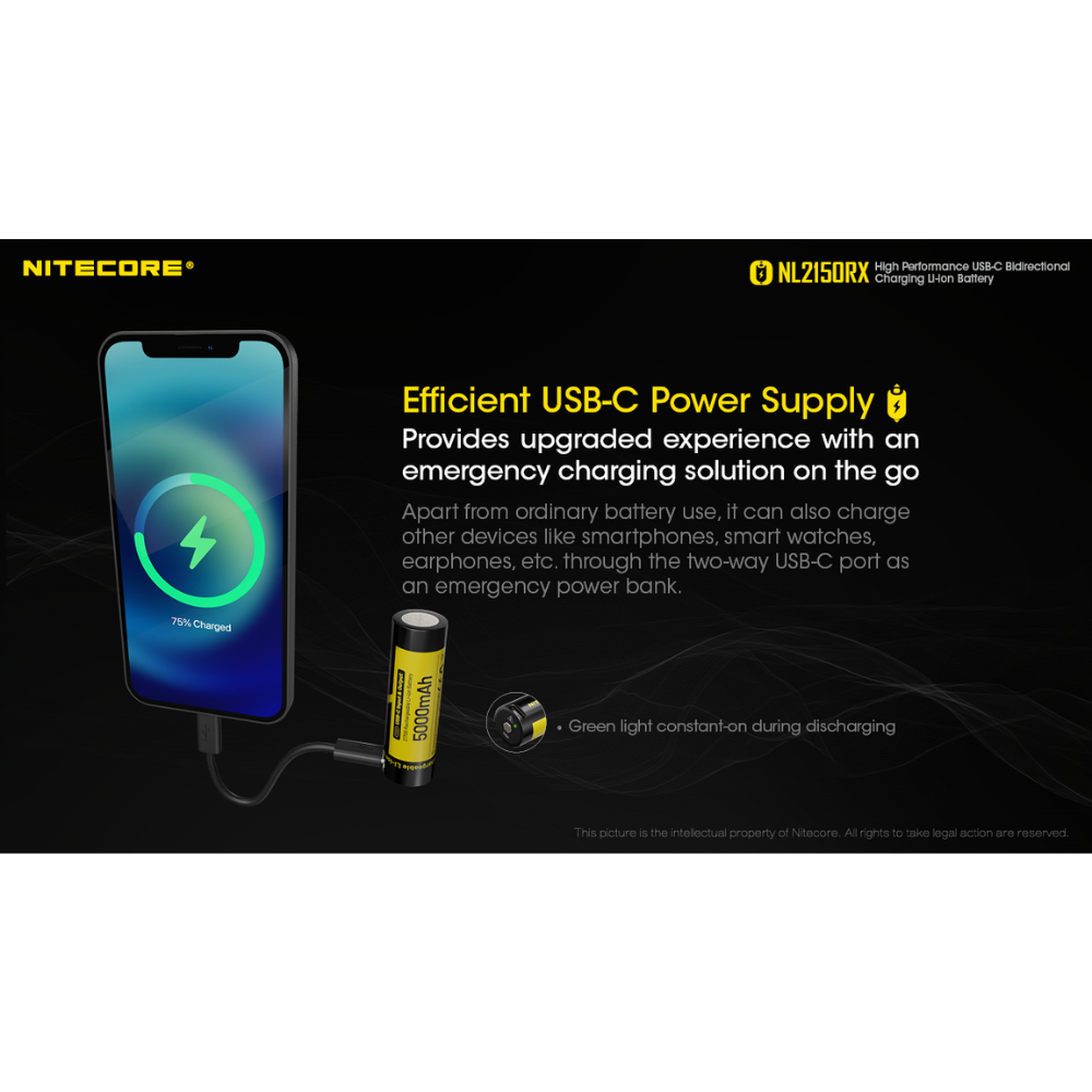 Gambar produk NITECORE Baterai Isi Ulang 21700 Flat Top Li-Ion 5000mAh 3.6V 1 PCS - NL2150RX - 1