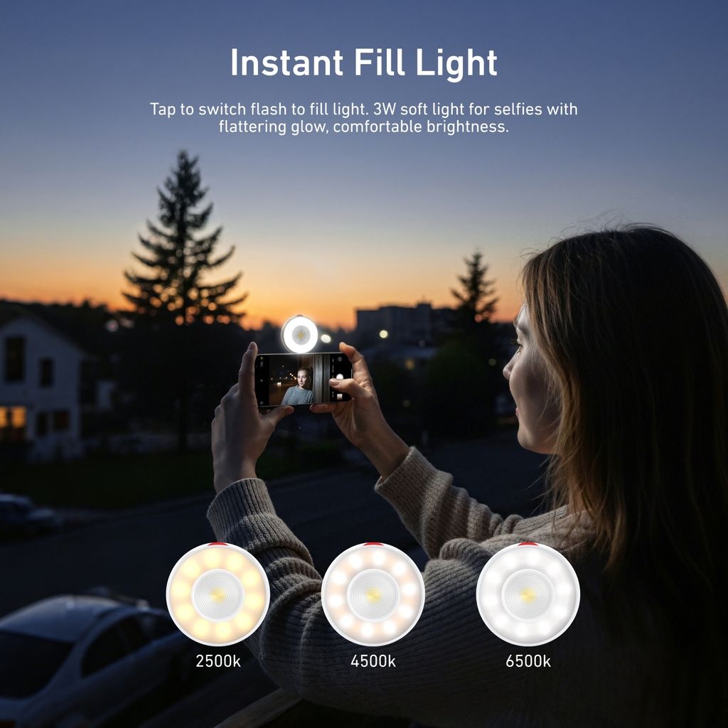 Gambar produk TELESIN Lampu Fill Light 2in1 Magnetic Flashlight 3 Color 500mAh - P5-BGD-17SR - 2