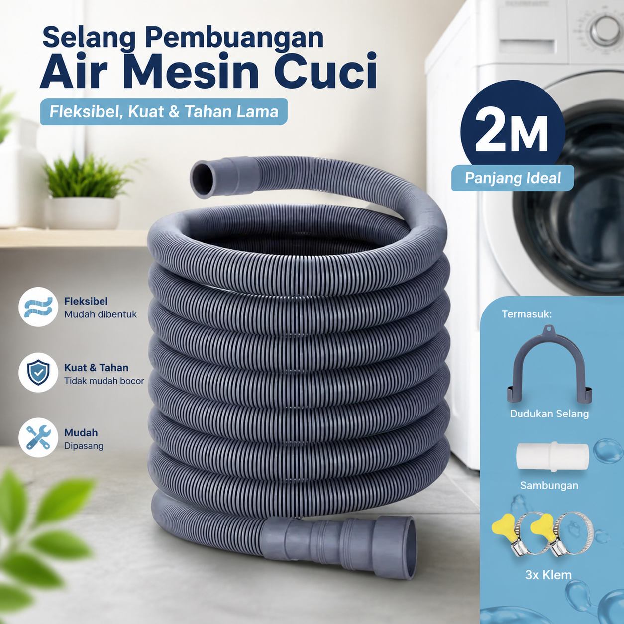 Gambar produk TaffHOME Selang Pembuangan Air Mesin Cuci Water Outlet Pipe Hose 2M - PY550 - Utama