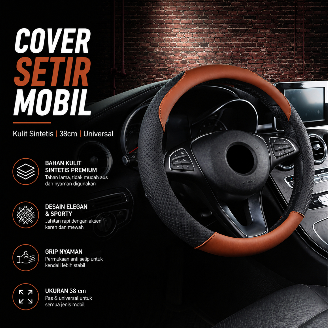 Gambar produk OTOHEROES Cover Setir Mobil Bahan Kulit Non Slip Steering Wheel 38cm - V70 - Utama