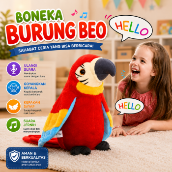 TOSIE Boneka Burung Beo Pintar Talking Parrot Plush Repeat Voice - N500
